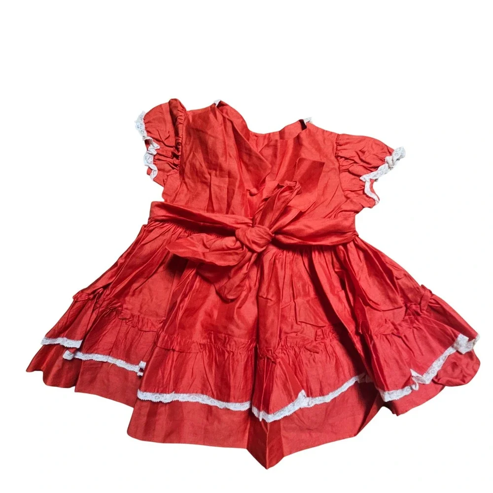 Vintage 80s Ruffle Lace Tiered Party Dress Girls 2‎ Belted Holiday Partycore